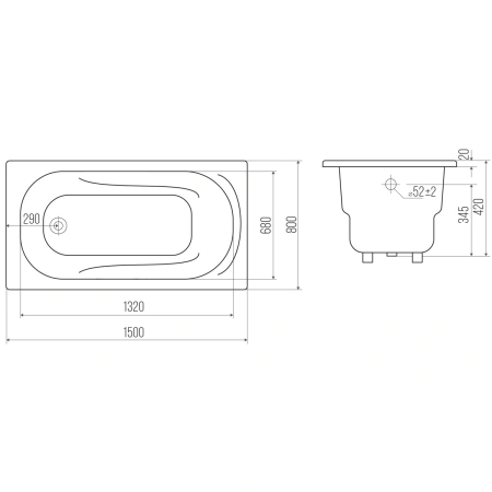 Ванна чугунная Goldman Nova NV15080 150x80 см, белый