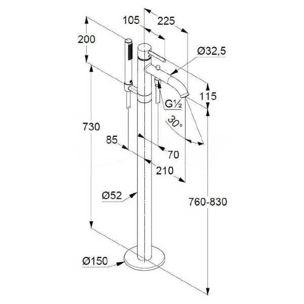 Смеситель для ванны и душа Kludi Bozz 385903976 с душевым гарнитуром черный матовый