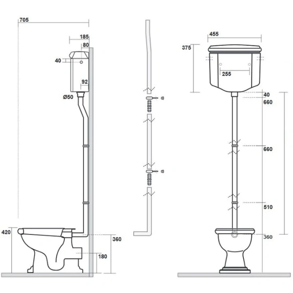 Унитаз напольный Kerasan Retro 101101 с высоким бачком, белый, фурнитура золотой/белый