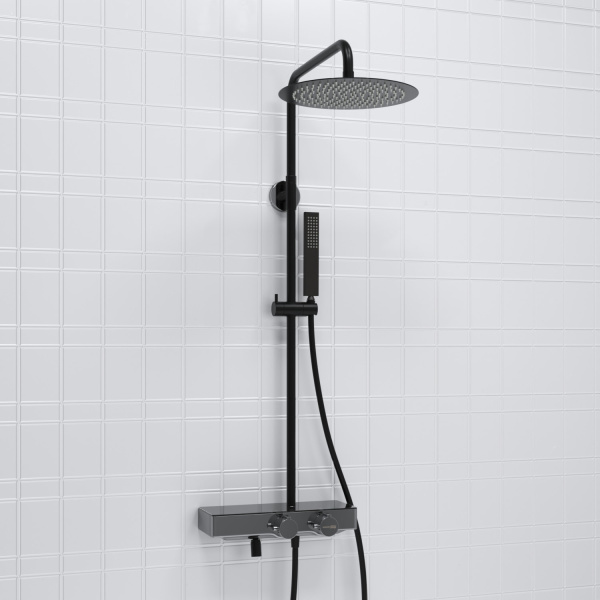 Душевая стойка WasserKRAFT A114.160.218.CB Thermo черный матовый/хром