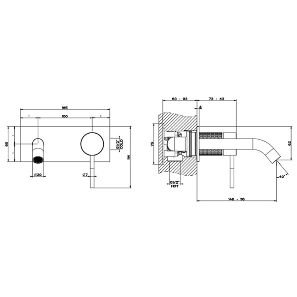 Смеситель для раковины Gessi 316 54288#707 черный матовый