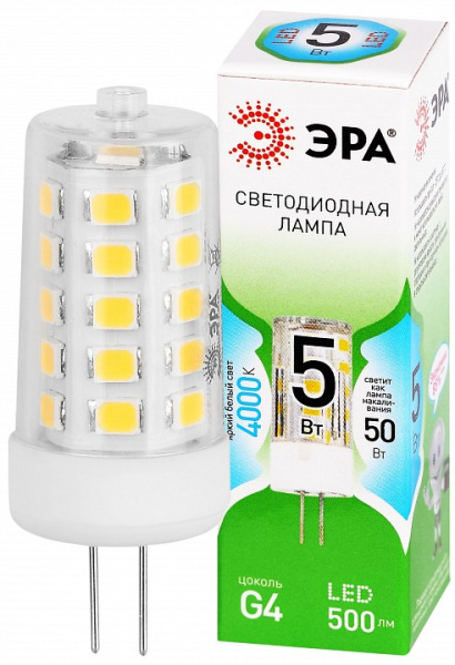 Лампа светодиодная Эра Green Line G4 5Вт 4000K LED G4-JC-5W-840-12V GL