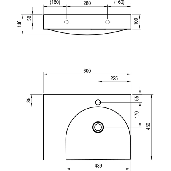 Раковина Ravak Lite XJXL1260000 60x45 см L, накладная, подвесная, белый