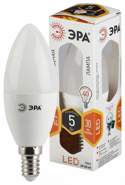 Лампа светодиодная Эра  E14 5Вт 2700K LED B35-5W-827-E14