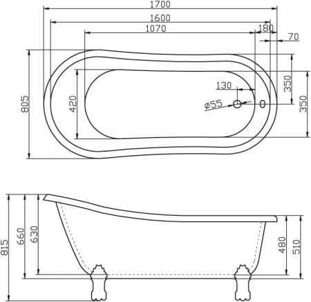Акриловая ванна BelBagno 170x80x81 BB04