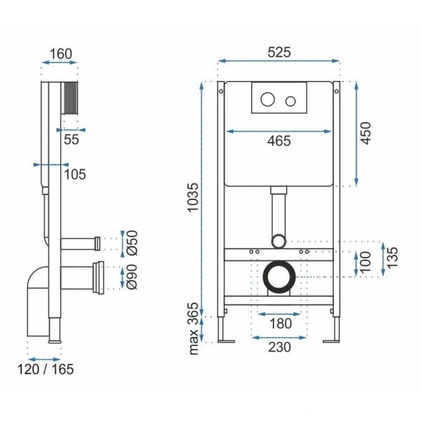 Инсталляция для унитаза Rea H Gold REA-E9863 с кнопкой смыва, золотой