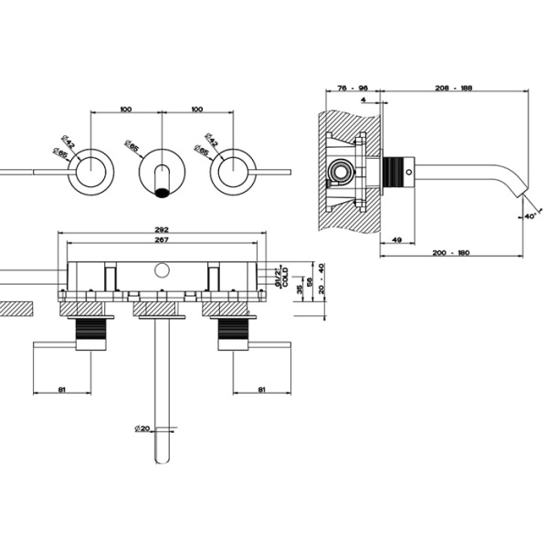 Смеситель для раковины Gessi 316 54394#707 черный матовый