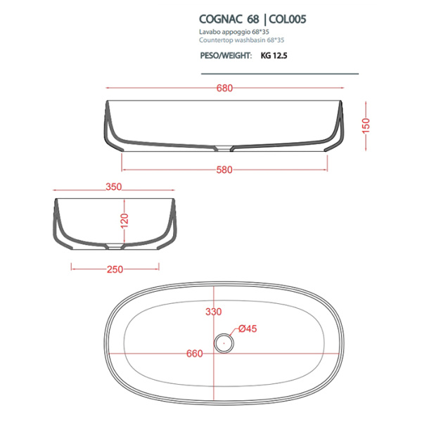 Раковина Artceram Cognac COL005 05 00