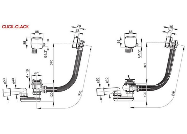 Сточный комплект с заполнением переливом Ravak Click Clack хром X01440