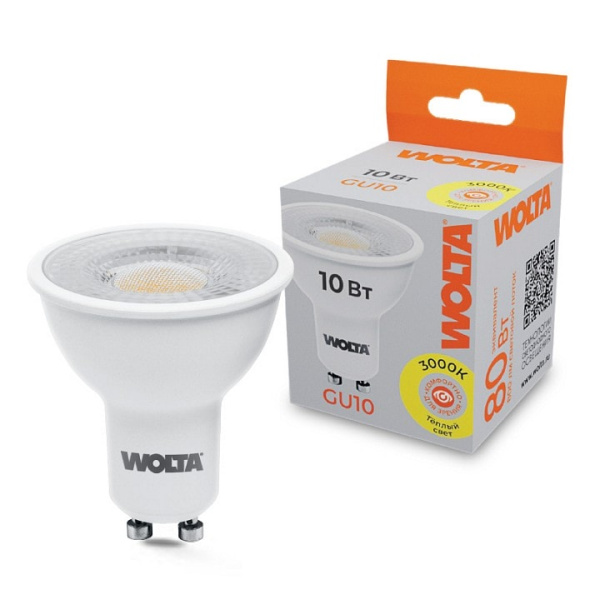 Лампа светодиодная Wolta GU10 10Вт 3000K WSTD-PAR16-220V10W3KGU10-L