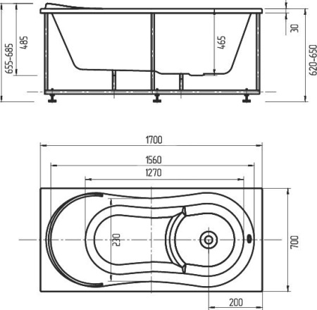 Акриловая ванна Aquatek Афродита 170x70 см AFR170-0000032, белый