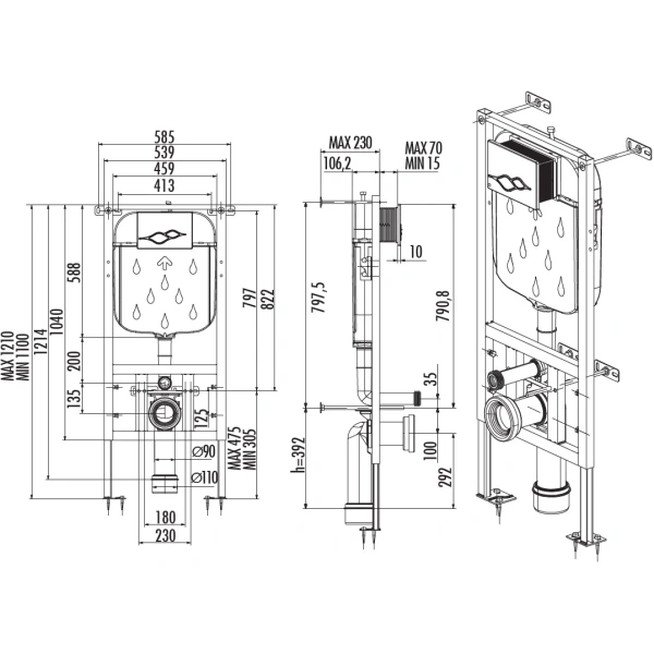 Инсталляция для унитаза Creavit FGR6003.00 сенсорная, питание от сети
