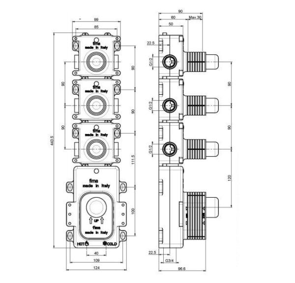 Внутренняя часть термостатического смесителя FIMA Carlo Frattini FimaBox F2463