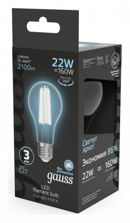 Лампа светодиодная Gauss Filament E27 22Вт 4100K 102902222