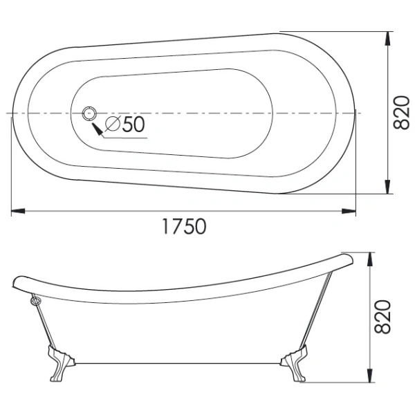 Акриловая ванна Gemy G9030 D 175x82 см, отдельностоящая, белый