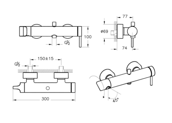Смеситель для ванны/душа Vitra Origin A4261936 черный
