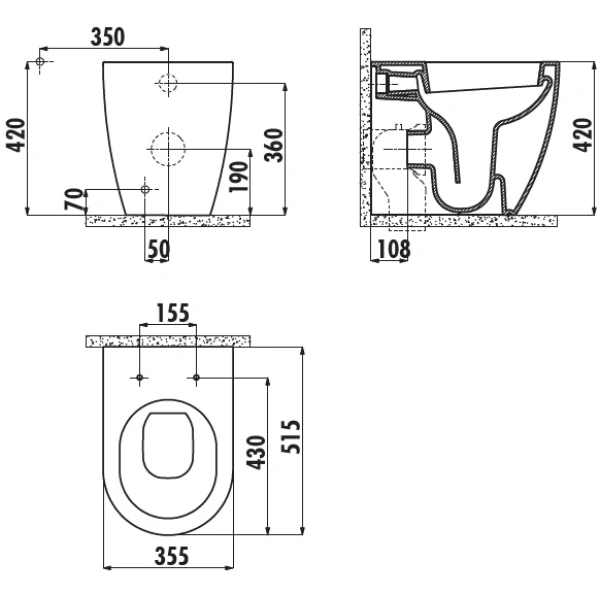 Унитаз приставной с функцией биде Creavit Free FE350-00CB00E-0000