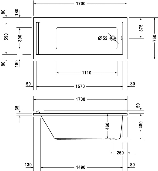 Акриловая ванна Duravit Starck New 170х75 700335000000000
