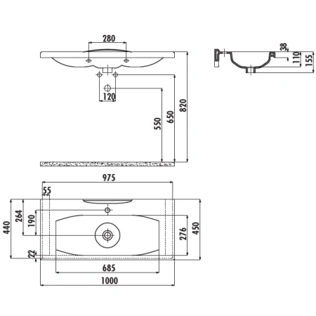 Раковина 100x45 см Creavit Luna LN20000000