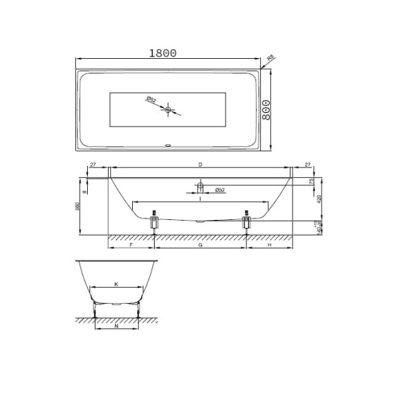 Стальная ванна Bette Loft 180x80 3172-000PLUS