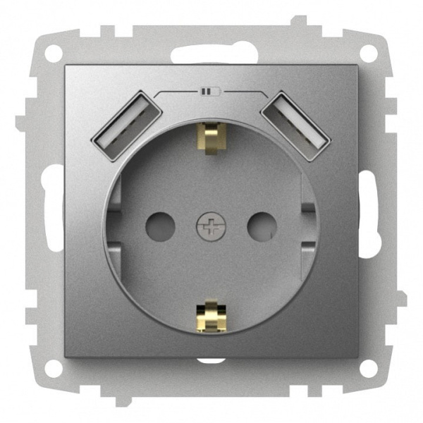 Розетка с заземлением и со шторкой и 2хUSB type A без рамки Elbi Eleсtriс Zena Vega 609-011000-317