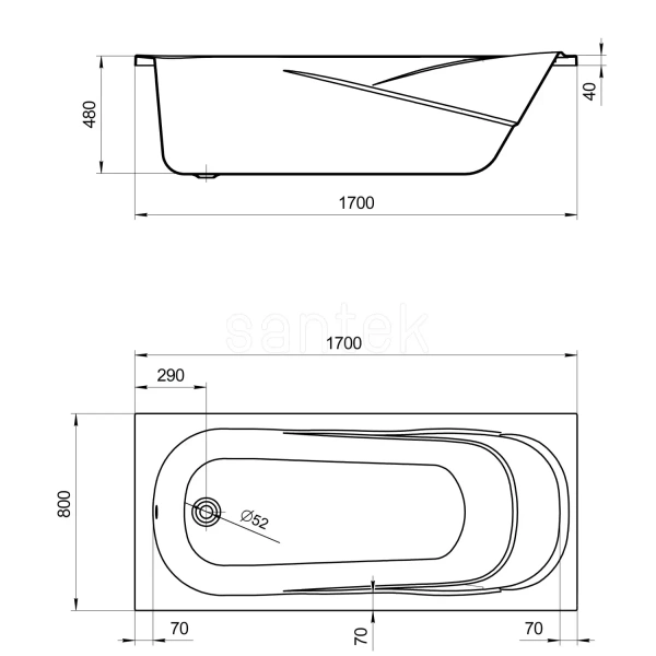 Акриловая ванна 170x80 см Santek Касабланка XL 1.WH30.2.441