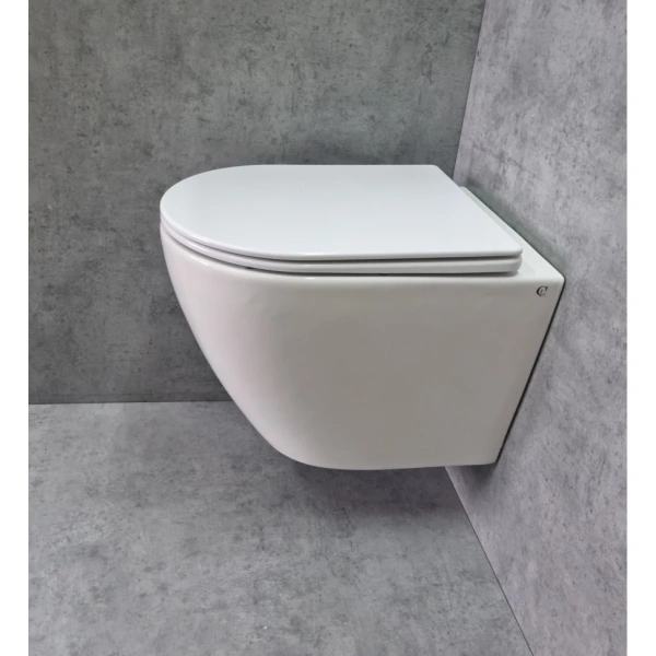 Унитаз подвесной CeramaLux TR2196 безободковый, торнадо, с сиденьем микролифт, белый