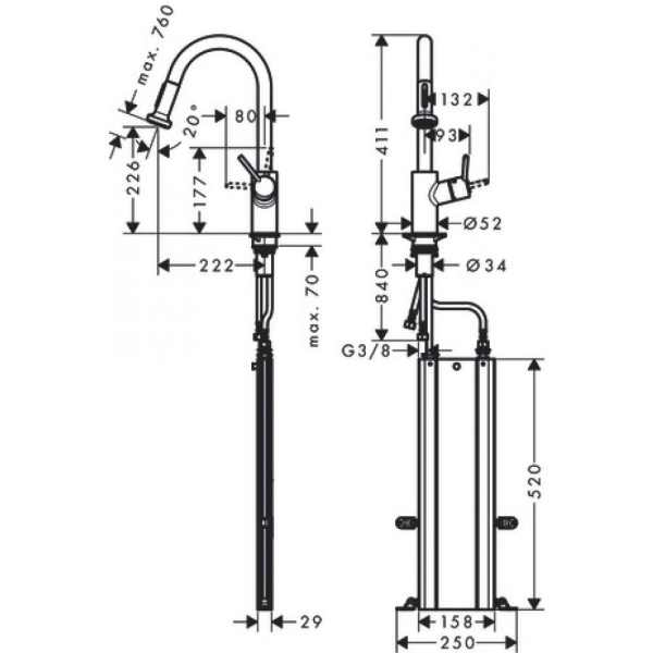Смеситель для кухни hansgrohe Talis M52 73863800 с вытяжным душем сталь