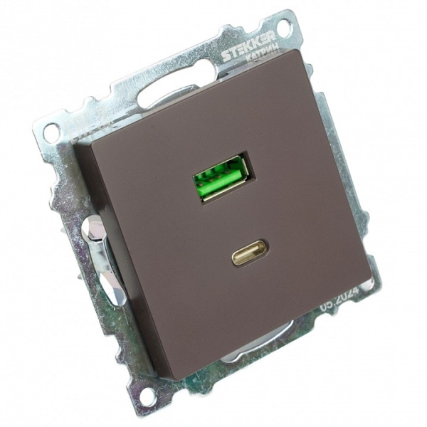 Розетка 2хUSB type A и C без рамки Stekker Катрин 50057