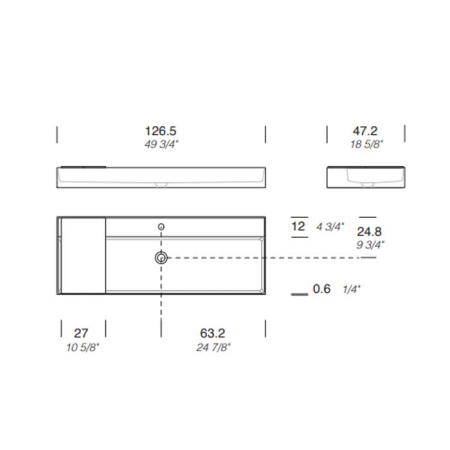 Раковина Milldue Man 127 2466*1 Bianco Opaco