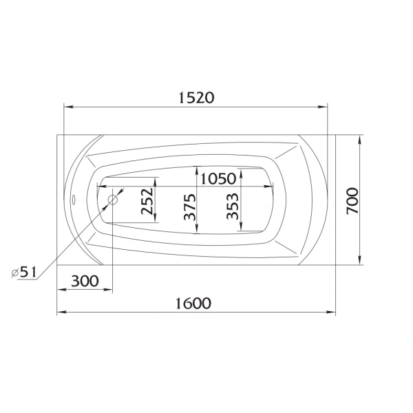 Акриловая ванна 160x70 см 1Marka Elegance 01эл1670
