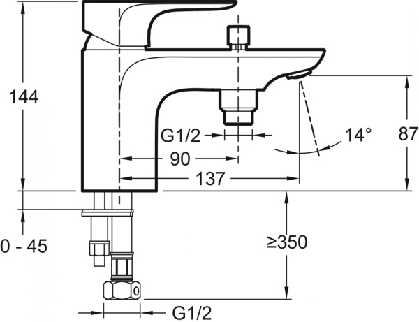Смеситель для ванны Jacob Delafon Aleo E72284-CP
