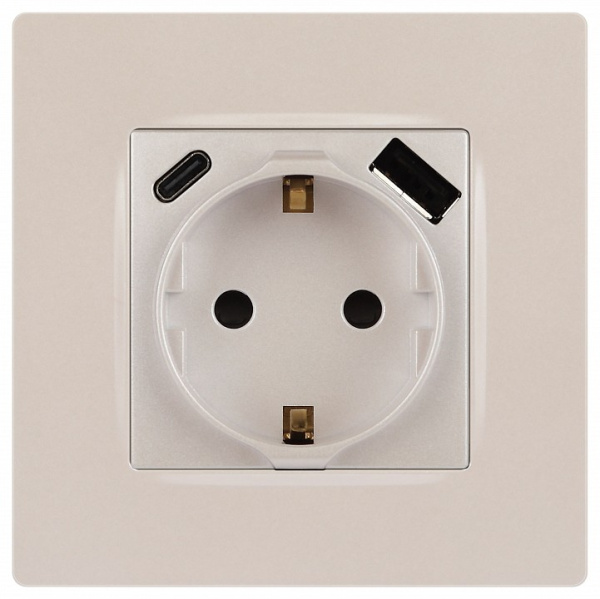Розетка с заземлением и со шторкой и 2хUSB, без рамки Эра Эра 12 12-4108-15