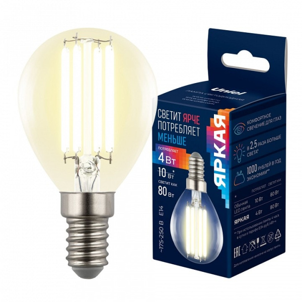 Лампа светодиодная Uniel ЯРКАЯ A++ E14 4Вт 3000K UL-00011938