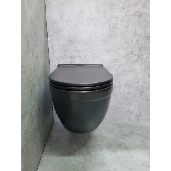 Унитаз подвесной CeramaLux 2198MB безободковый, с сиденьем микролифт, черный матовый