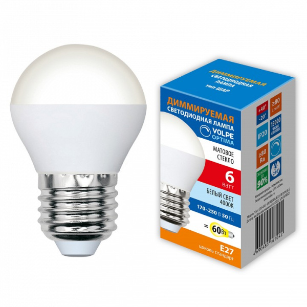 Лампа светодиодная Volpe OPTIMA DIM E27 6Вт 4000K UL-00009228