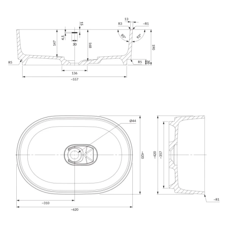 Раковина 62x42 см Omnires Cadence CADENCE620BM