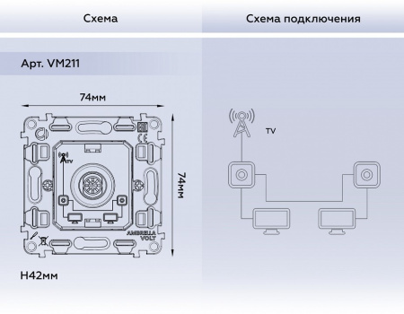 Механизм ТВ-розетки проходной Ambrella Volt Quant VM211