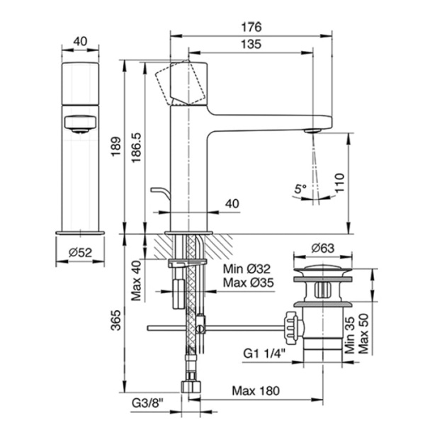 Смеситель для раковины Fantini Lame 24 02 M004F