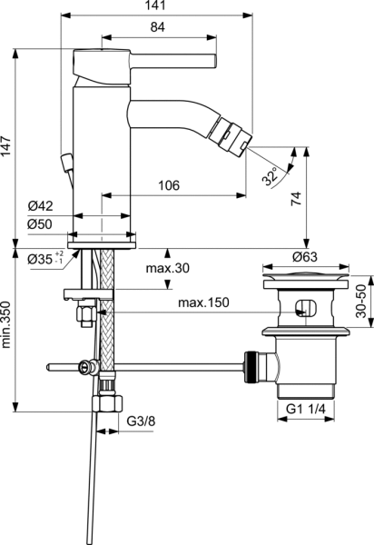 Смеситель для биде Ideal Standard Ceraline BC197AA