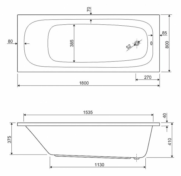 Акриловая ванна Cezares Eco 180x80 ECO-180-80-41-W37