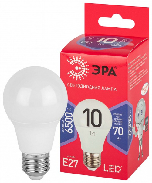 Лампа светодиодная Эра  E27 10Вт 6500K LED A60-10W-865-E27 R