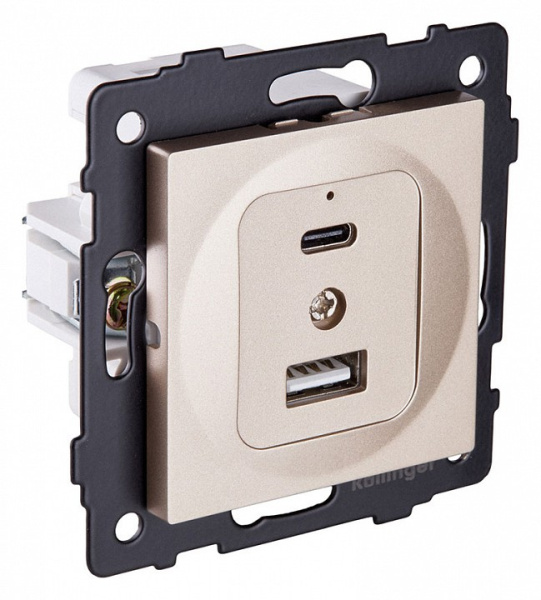 Розетка 2хUSB type A и C без рамки Kollinger  REA-037GD