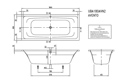 Акриловая ванна Villeroy&Boch Avento UBA180AVN2V-01 180x80
