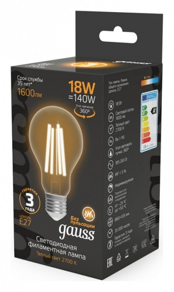 Лампа светодиодная Gauss Filament E27 18Вт 2700K 102902118