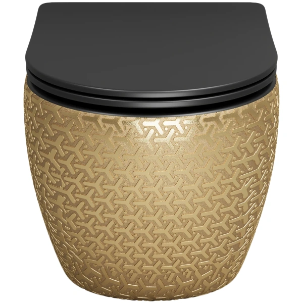 Унитаз подвесной Grossman GR-4411GBRS безободковый, с сиденьем микролифт, черный/золото