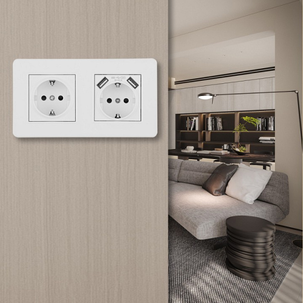 Розетка с заземлением и со шторкой и 2хUSB Arte Milano SET16-2 SET16-2-47-1-40-1 white