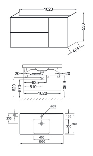 Тумба под раковину Jacob Delafon Odeon Up 102 EB891-N18 Белый Блестящий