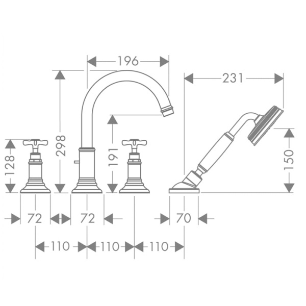 Смеситель на борт ванны Axor Montreux 16544820 с душевым гарнитуром шлифованный никель