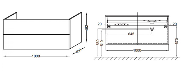 Тумба под раковину 100 см Jacob Delafon Vox EB2075-R1-M43 матовый аквамарин